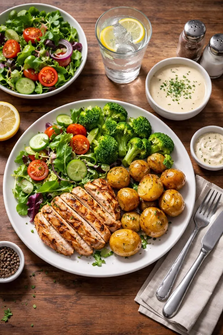 Balanced dinner plate with vegetables